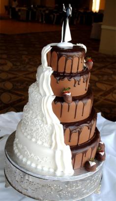half groom, half bride wedding cake!