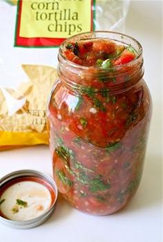 Great homemade Salsa:
2 cans of diced tomatoes
1 jalapeño minced
1/2 bunch cilantro chopped
1 clove of garlic minced
3-4 whole green onion (stem included) chopped up
Couple shakes of red pepper flakes
1 tsp of salt. Blend it all together minus the tomatoes, then add the tomatoes and blend a little to mince the tomatoes.
Add lime juice or it just doesn't taste good.