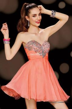 Pink A line heart shaped beading sweetheart sleeveless chiffon short prom dress - pinkyprom.uk