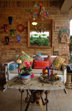 eclectic outdoor space #patio #pool #furniture