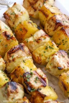 Sweet or Spicy Mustard Chicken & Pineapple Skewers - a simple and delicious recipe perfect for your next BBQ! { lilluna.com }
