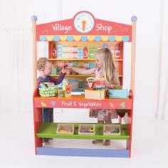 Dimensions: 3.28W x 4.56H ft. Brightly colored wooden village shop Recommended for ages 3 and upIncludes chalk board, clock, and side basket Adult assembly required. Everybody loves to get fresh fruit and veggies from the Big Jigs Village Shop. Kids can create their own market specials on the chalkboard, set the clock to opening and closing times, and use the side basket to store all of the manager's necessary work items. Sturdy wood construction means it will withstand the wear and tear of shoppers, and the size scale allows kids to jump in and play shopkeeper. This village shop allows kids to have fun while learning the importance of good-for-you snacks! About Bigjigs ToysBigjigs Toys began as a family business in 1985 and through their dedicated staff it has expanded into an extended Bigjigs family. Founded in the South East Coast of England with a line of wooden puzzles, Bigjigs Toys now has over 1,400 products, five product ranges, and is available in over 50 countries worldwide. Bigjigs cares about the safety of your children and their toys. All Bigjigs toys are fully tested to meet and exceed EN17 and F963 requirements. Child-friendly paints, stains, and lacquers make them fun, colorful, and extra safe.