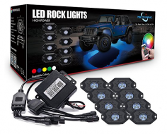 MICTUNING 2nd-Gen RGB LED Rock Lights with Bluetooth Controller, Timing Function, Music Mode - 8 Pods Multicolor Neon LED Light Kit