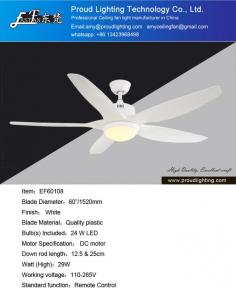 East Fan 60 inch White DC ceiling fans with remote control