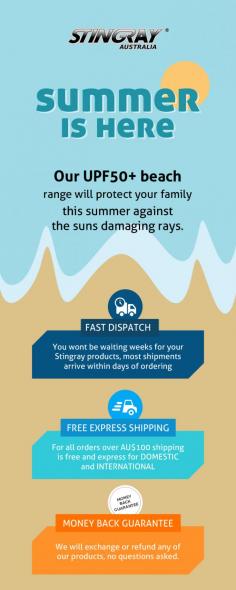 Get in touch with Stingray for quality sun protective clothes. Our UPF50 + beach range will protect your family against the sun's damaging rays. So buy your UV protective clothes now!