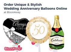 Please your loved one on his/her anniversary by gifting personalized, unique & stylish anniversary balloons. At BloonAway, we stock a wide variety of anniversary balloons that are fully inflated with helium & delivered in a large box. Pick your desired one & buy it!