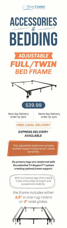 Sleep Center offers a wide selection of adjustable full/twin bed frame with multiple features. With six locking legs that create triple-thick steel strength and exceptional stability. Contact us today and get the advantage of free delivery with comfort guarantee.
