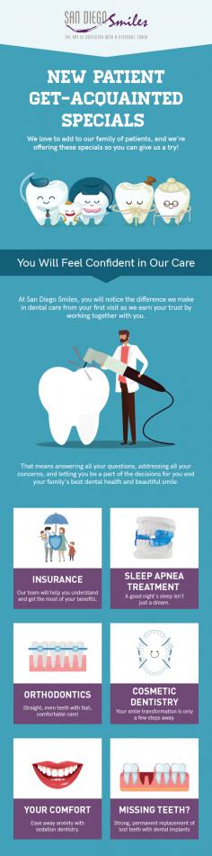 At San Diego Smiles, we are pleased to offer outstanding dental care services to the families of El Cajon, CA. we provide a range of dental services for your family’s best dental health & beautiful smile such as cosmetic dentistry orthodontic, and sleep apnea treatment. 