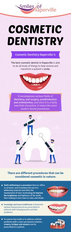 Transform your smile with a range of cosmetic dentistry services in Naperville IL from Smiles of Naperville. Our range of services includes dental implants, porcelain crowns, dental bridges, veneers, teeth whitening, and more. Get in touch today! 
