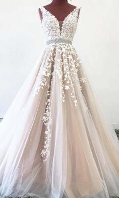Applique Embroidery Long Prom Gowns with Straps KSP558
