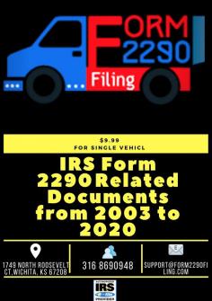 Form 2290 online filing for heavy vehicles is now more simple and more secure with form2290filing.com. Now, file your form 2290 on our website to get a fast schedule-1. Call:316869-0948