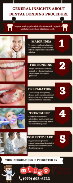 Proudly Show off Your Smile with Cosmetic Dentistry

Dental bonding is a process of fixing chips or cracks in your tooth. At  Cashion Dental, Our experts can restore your grins to look brand new without any pain or discomfort during the procedure. Ping us an email at info@cashiondental.com for more details.
