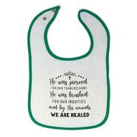 This merchandise is a cloth bibs for babies that will protect your littles ones clothes while eating! Make those eating moments with your little angels more fun and cuter with our glamurous and sublime cute baby boy bibs and baby girl bibs.
The Price is $14.99
https://www.cuterascals.com/collections/cloth-bibs-for-babies/products/cloth-bibs-for-babies-he-brushed-our-inequities-wounds-we-are-healed-cotton-bibt-pr21a0143?variant=39295461064792