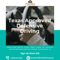 Houston's fastest Online Defensive Driving Course. TDLR Approved Provider: CP018. Just $25! Free instant eCertificate and Audio Narrator. Easy ticket dismissal with Premier Defensive Driving's online class. Newest, most up-to-date school in Texas!
