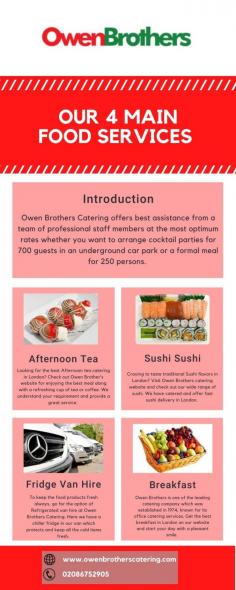 At Owen Brothers Catering we provide catering service London and make sure that each of your guests enjoys the food and service in your event. https://www.owenbrotherscatering.com/