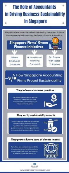 Accountants can be a strategic partner for companies’ transition towards a more sustainable future. This infographic sets out how accountants can help them transition towards a long-term sustainable strategy.

Singapore accounting can provide sustainable solutions in protecting your company’s finances. Corporate Services Singapore offers accounting services in Singapore, allowing clients to enjoy high-quality, lower fixed-cost services customised accounting packages. Its qualified accountants stay up-to-date with Singapore’s complex accounting regulations and financial reporting standards. For more information, you may visit https://www.corporateservicessingapore.com/how-to-choose-an-accounting-firm-in-singapore/

Source: https://www.corporateservicessingapore.com/the-role-of-accountants-in-driving-business-sustainability-in-singapore/
