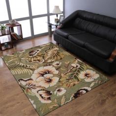 Hand Tufted Wool 8'x10' Area Rug Floral Green K00903