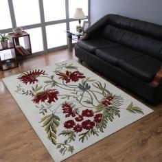 Hand Tufted Wool 5'x8' Area Rug Floral Cream K04030