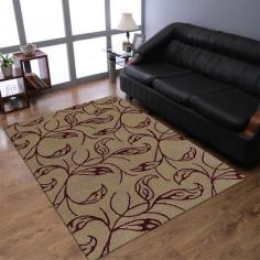 Hand Tufted Wool 4'x6' Area Rug Floral Cream Red K00726