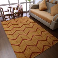 Hand Knotted Wool 9'x12' Area Rug Geometric Gold Red N01052