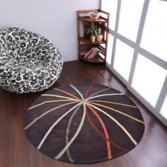 Hand Tufted Wool 8'x8' Round Area Rug Contemporary Brown K00728