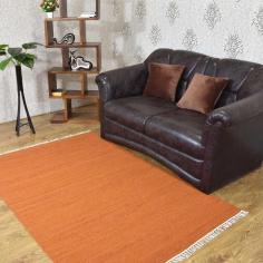 Hand Woven Flat Weave Kilim Wool 10'x14' Area Rug Solid Dark Orange D00111
