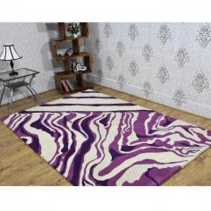 Hand Tufted Wool 5'x7'6'' Area Rug Abstract Cream Purple K03104