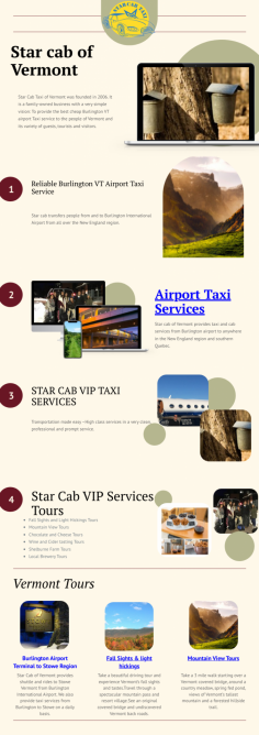 When you want to navigate a city or want to reach at the hotel or business location on timely, you need the professional taxi service that can help you reach at your destination in a hassle free way. If you are looking for the saint Albans Taxi Service and want to roam and explore the saint Albans city in all way, starcabvt is here to help you with your transportation needs and offer you a safe and reliable taxi service that you are looking for. 
See more: https://starcabvt.com/