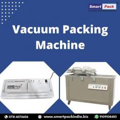 Vacuum-packed bags prevent objects from water, dust, insects, mould, odour etc. Comes with a temporary suspension function that supports a quick vacuum and monitors soft foods during the closing process. The machine will take about 4-10 seconds to store five times as much food.

This food vacuum sealer machine is an exciting idea to keep a variety of foods fresh. It absorbs air and keeps food away from moisture. With just a small press you can press that food and close the plastic bags automatically.
For more details 
Contact us: 
Phone: 07314076606 / 9827035264
Website: https://smartpackindia.biz/items/vaccum-packing-machine
