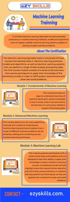 A Machine Learning Trainning is a professional who specializes in developing Machine Learning, a division of computer science that aims at developing algorithms that can "learn" from or adapt to data and predict outcomes. You can increase your knowledge in the Machine Learning domain with the help of EZY Skills. For visit here: https://ezyskills.com.au/tech-academy/certified-machine-learning-specialist/



