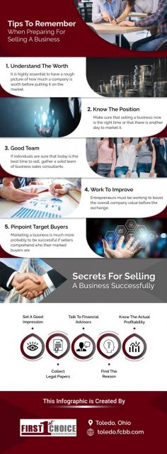 Preparation For Business Selling Service

Boost your overall company value before the exchange with our standard business consultants and know the actual profitability using First Choice Business Brokers Toledo. For more information, reach our website.