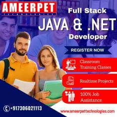 If you are looking for a comprehensive Java course to help you become a Full Stack Java developer, Ameerpet Technologies is the perfect place for you. Our course covers everything from the basics of Java programming to advanced topics like Core concepts of Java including basics, logical programming, object oriented programming, exceptions, multi threading, collections and JDK8 features. In Server side programming, we cover the topics like JDBC, Servlets and JSP. Frameworks include spring, Hibernate, SpringBoot, Data JPA with real time tools. 