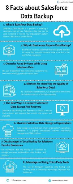Data is an important asset and needs to be protected. Salesforce data backup and recovery is a process that helps protect your data from loss and theft. With Salesforce, you can easily back up, store, and recover your data in case of an emergency. Here are 8 things you need to know about Salesforce data backup and recovery: https://rb.gy/egmgfb