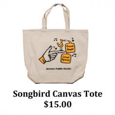 Songbird Canvas Tote
$15.00

A little bird told us that this tote rocks.

-Durable canvas

 

We are a small studio and cannot accept returns or exchanges. Please keep this in mind when placing your order.

Stay tuned! After purchasing, you can choose to join our GPS mailing list for sneak peeks, studio updates, and special offers.