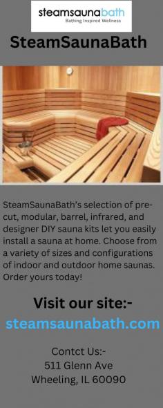 Shop quality home saunas at Steamsaunabath.com. We offer a wide selection of home saunas with easy installation, designed to fit any space. Enjoy the therapeutic benefits of a sauna in the comfort of your own home. Visit our site for more info.
https://www.steamsaunabath.com/sauna/home-sauna/DIY-sauna-kits