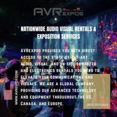 AVRexpos provides you with direct access to the state-of-the-art audio, visual, and on-site computer and electronics rentals you need to elevate your communications and visuals. We are a global company, providing our advanced technology and equipment throughout the US, Canada, and Europe.

