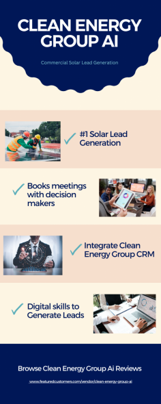 Clean Energy group Ai generate Solar ABM leads by Artificial Intelligence, and Machine 
Learning. Clean Energy Group Ai helps businesses generate the highest quality 100% exclusive leads ranging from (20kW to 5MW +) across the United States, Australia, and the United Kingdom. Browse Clean Energy Group reviews to help make the right purchasing decision



