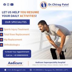 Dr. Chirag Patel has more than 9 years of work experience in the field of orthopedic surgery.

He was a resident doctor at SSG hospital, Vadodara (2012-2016), an assistant professor at Parul Institute of Medical Science and Research (2017-2020), a consultant orthopedic surgeon at Yogini Orthopedic Hospital Vadodara (2020- 2021).

He has completed training in shoulder and sports injury under one of the best surgeons of India Dr. Ashish Babhulkar, at one of the busiest centres in India. He has expertise in the treatment of joint replacement, joint preservation, sports related Ligament injury and arhtoscopy (key hole)