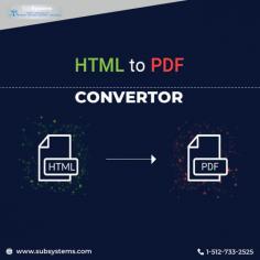 Now convert any HTML file to PDF quickly and easily. If you are seeking for a document converter, especially HTML document converter to PDF, then this HTML to PDF converter can do it for you. This is a robust HTML document converter. It is dependable, strong and user-friendly for day-to-day business use. We Sub Systems offer HTML to PDF converter, a simple and hassle free way to convert form HTML to PDF format within your application. More details please visit https://www.subsystems.com/hpw.htm