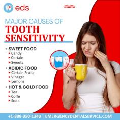 Major causes of Tooth sensitivity | Emergency Dental Service

Tooth sensitivity has many causes, including tooth decay and gum disease. But other common reasons include sweet foods, acidic foods, hot & cold food and biting hard objects like ice. We can help you with any type of dental problem. Call us at 1-888-350-1340. 
