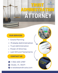 If you're in need of a Trust Administration Attorney, look no further than e-Estates and Trusts, PLLC. Their comprehensive range of services related to Probate and Trusts makes them the top choice for all your trust administration needs in Ocala County. You can visit their office in Ocala, FL 34471, or check out their homepage at e-estateandtrusts.com for more information. Rest assured that e-Estate and Trusts, PLLC is undoubtedly one of the best Trust Administration Attorneys out there. You can trust me on this.
