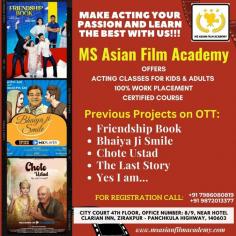 A well-known acting academy in India is MS Asian Film Academy. For the serious stage, screen, and television actor, we provide in-depth instruction.It belongs to the MS Groupe's MSAsian Entertainment Pvt. Ltd. Our Academy offers the resources, instruction, and structure necessary to develop and support actors who are dedicated not only to their craft but also to a life of civic involvement. 
Website - (https://msasianfilmacademy.com/)