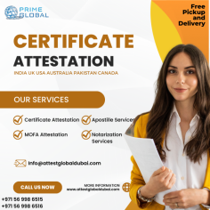 Certificate Attestation plays a very important role in the UAE for getting an Employment visa, a family visa, or setting up a business here. Attestation must be done for all certificates, such as Educational Certificates (degree, Diploma, intermediate, and Ph.D.), non-educational certificates (marriage, birth, death, divorce), and commercial documents for use in various purposes in the UAE, as it is a form of proof that certificates are authentic. Attestation procedures vary from one nation to another depending on the type of document and issuing country. The general steps involved in certificate attestation are Attestation from home country, UAE Embassy from the home country and the Ministry of Foreign affairs (MOFA) legal stamp from UAE

Attestation plays a very important role in the UAE for getting an Employment visa, a family visa, or setting up a business here. Attestation must be done for all certificates, such as Educational,non-educational and commercial documents for use in various purposes in the UAE, as it is a form of proof that certificates are authentic. 

Prime Global Attestation offers high-quality certificate attestation and apostille services to US, UK, India, Saudi, Canada, Australia, China, France, Germany, Pakistan, Oman, Qatar & 140 + Countries for a wide range of documents, including birth certificates, marriage certificates, educational certificates, business certificates, powers of attorney, degrees, and commercial documents. We also offer translation and legalization services for family visas for private individuals, public organizations, and private businesses.
Our services include free pick-up and delivery, online tracking, 24*7 customer support, and free assistance from our expert team of professionals.
For more information, contact our support team at +971569986516 or visit www.attestglobal.com

