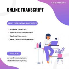 Online Transcript is a Team of Professionals who helps Students for applying their Transcripts, Duplicate Mark sheets, Duplicate Degree Certificate ( In-case of lost or damaged) directly from their Universities, Boards or Colleges on their behalf. Online Transcript is focusing on the issuance of Academic Transcripts and making sure that the same gets delivered safely & quickly to the applicant or at desired location.  https://onlinetranscripts.org/