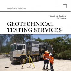 Geotech & Pavement Investigation | Aussie Hydrovac

Our comprehensive geotechnical testing services deliver crucial insights into soil and pavement properties. Trust us for expert analysis, ensuring the strength and stability of your infrastructure projects.
Visit us- https://www.aussiehydrovac.com.au/technical-services/geotech-pavement-investigation/