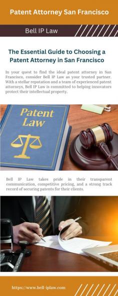 Bell IP Law takes pride in their transparent communication, competitive pricing, and a strong track record of securing patents for their clients. When you choose Bell IP Law, you’re not just hiring an attorney; you’re gaining a strategic partner dedicated to safeguarding your innovations.

Source: https://beforeitsnews.com/the-law/2023/10/the-essential-guide-to-choosing-a-patent-attorney-in-san-francisco-2458911.html
