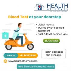 Looking for Blood Test at Home in Gachibowli Hyderabad? Call Health at Homes, we offer affordable cost of Blood test home sample collection in Hyderabad by Experts. Prioritize your health with our convenient, reliable, and professional at-home blood testing service. Schedule your appointment now and experience healthcare on your terms. Book Service Today!