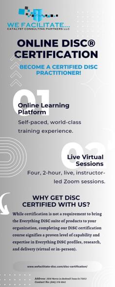 Searching for DiSC Certification Training? Then contact WeFacilitate-DiSC; their DiSC certification courses help you in becoming a certified DiSC trainer and their courses are designed to increase your confidence. Contact them now!

https://wefacilitate-disc.com/product-category/certification/
