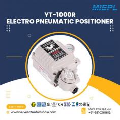 "The Electro-Pneumatic Positioner YT-1000L is used for operation of pneumatic rotary valve actuators by means of electrical controller or control system with an analog output signal of DC 4 to 20mA or split ranges.

• Simple zero and span adjustment
• No resonance between 5-200Hz
• Auto/Manual switch
• RA v.s. DA action and 1/2 split range setting by simple adjustment.
• Internal feedback signal is available as an option (weather proof only)

For any Enquiry Call at : +91-9310361613, Email at : info@valveactuatorsindia.com, Website : www.valveactuatorsindia.com"

