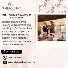 Embark on a romantic journey with a destination wedding in California. Slate & Cypress brings you the perfect blend of natural beauty, rustic elegance, and coastal charm for your dream wedding day. Our dedicated team will help you create unforgettable memories against a stunning backdrop. Let the natural beauty of the Golden State set the stage for your love story.
